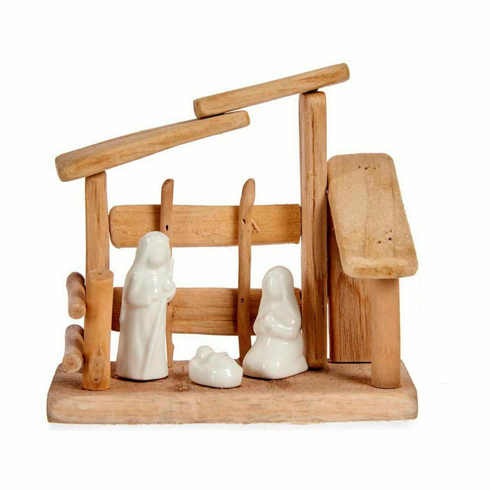 Christmas nativity set Krist+ White Natural Wood Ceramic 18 x 17 x 8 cm (2 Units)