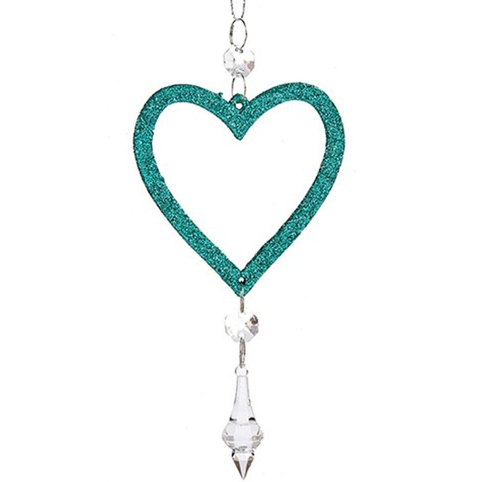 Christmas bauble Krist+ Green Plastic Glitter Heart 9 x 16 x 2 cm (24 Units)