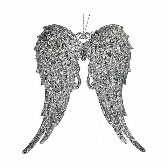 Christmas bauble Krist+ Silver Plastic Glitter Angel Wings 13 x 14,5 x 2,5 cm (24 Units)
