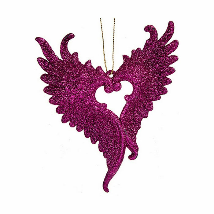 Christmas bauble Krist+ Fuchsia Plastic Glitter Angel Wings 12 x 13 x 2,5 cm (24 Units)