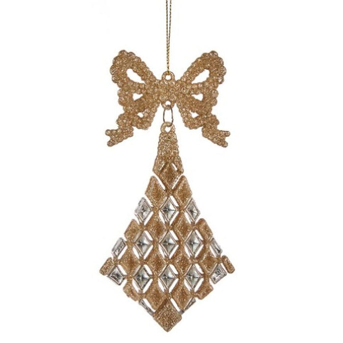 Christmas bauble Krist+ Champagne Plastic Glitter Lasso Rhombus 7,5 x 1 x 15,5 cm 7,5 x 15,5 x 1 cm (24 Units)