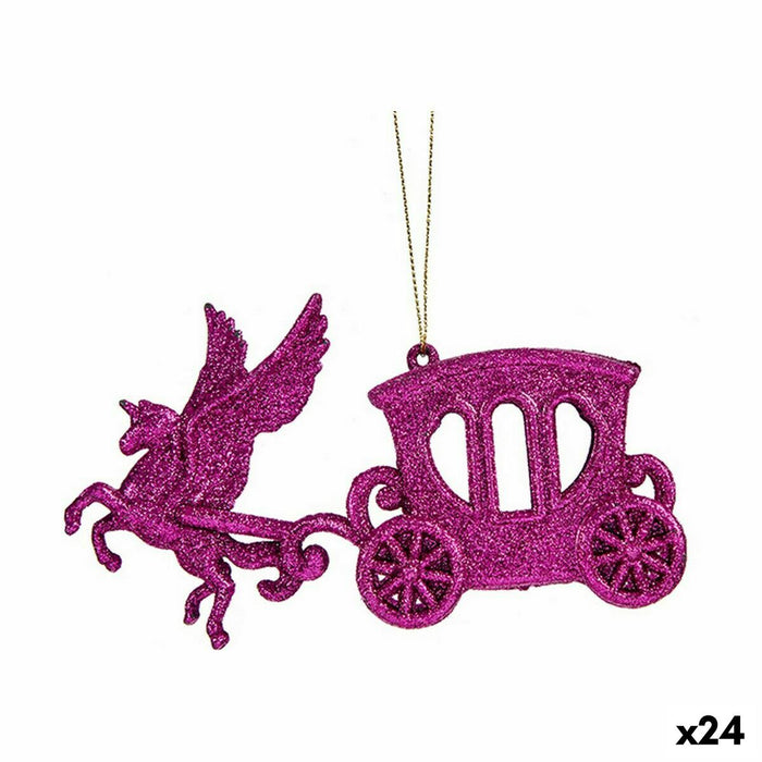Christmas bauble Krist+ Fuchsia Plastic Glitter Magical Carriage 15 x 8,5 x 4,5 cm (24 Units)