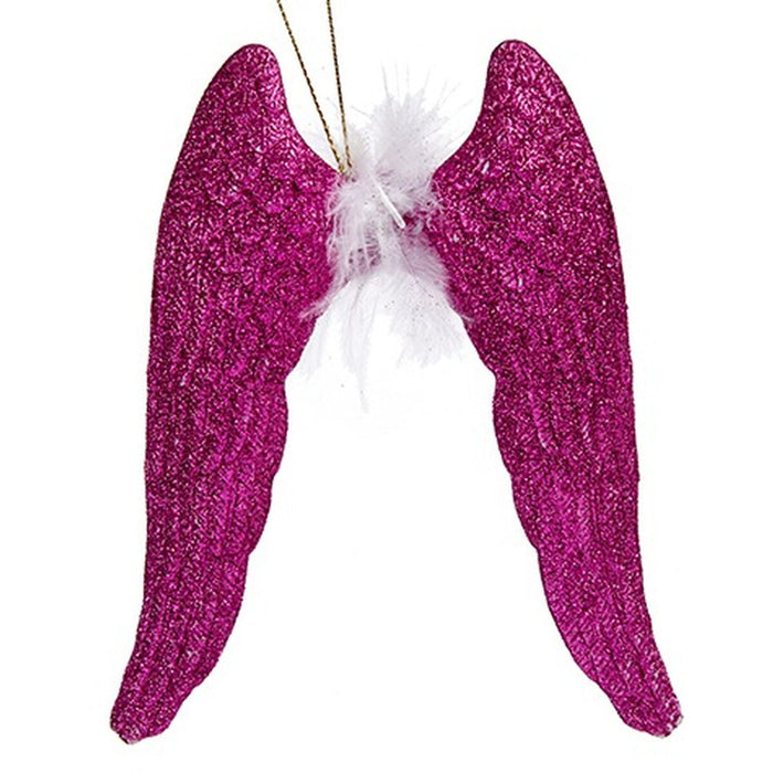 Christmas bauble Krist+ Fuchsia Plastic Glitter Angel Wings 12,5 x 15 x 2,5 cm (24 Units)