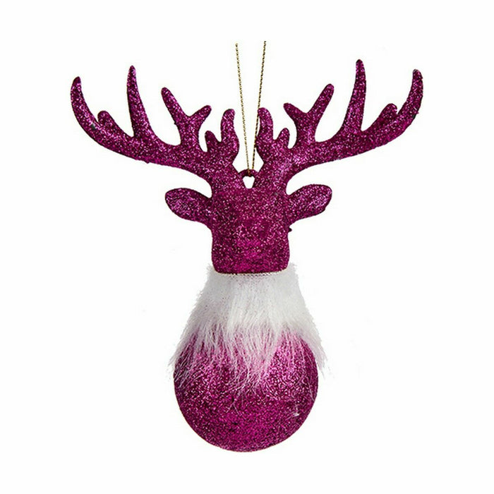 Christmas bauble Krist+ Fuchsia Plastic Glitter Reindeer 14 x 15,5 x 7 cm 13,5 x 15,5 x 7 cm (24 Units)