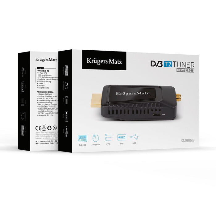 KRUGER & MATZ mini Tuner DVB-T2 H.265 HEVC KM9998