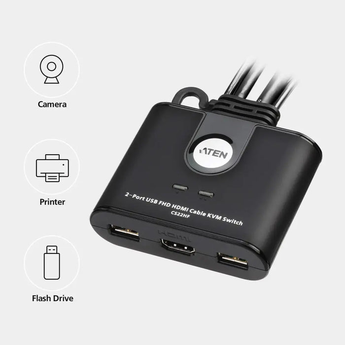 KVM switch ATEN CS22HF Two port USB HDMI - KVM Суичове<<<Мрежово оборудване<<<ValiAPI&&&Switch KVM<<<Компютър Кабели и