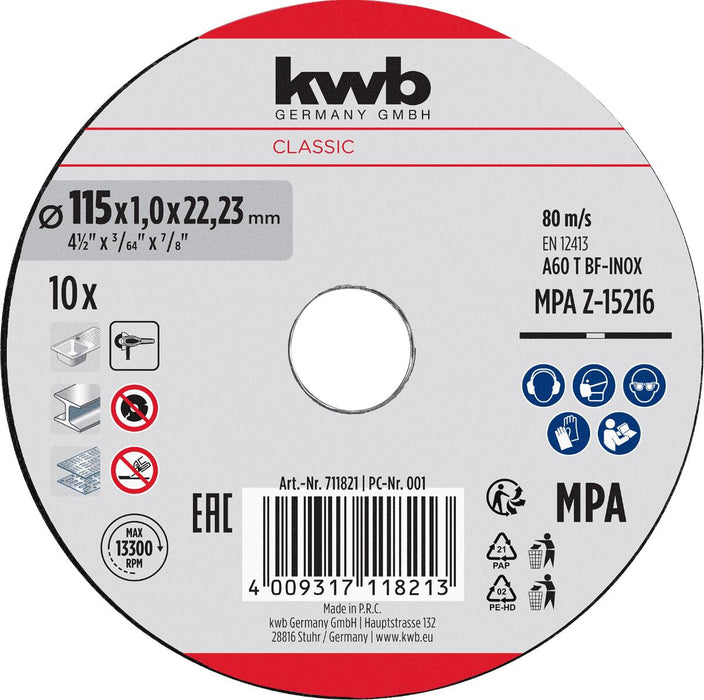 DISC FOR METAL 115X1.0MM 10PCS KWB