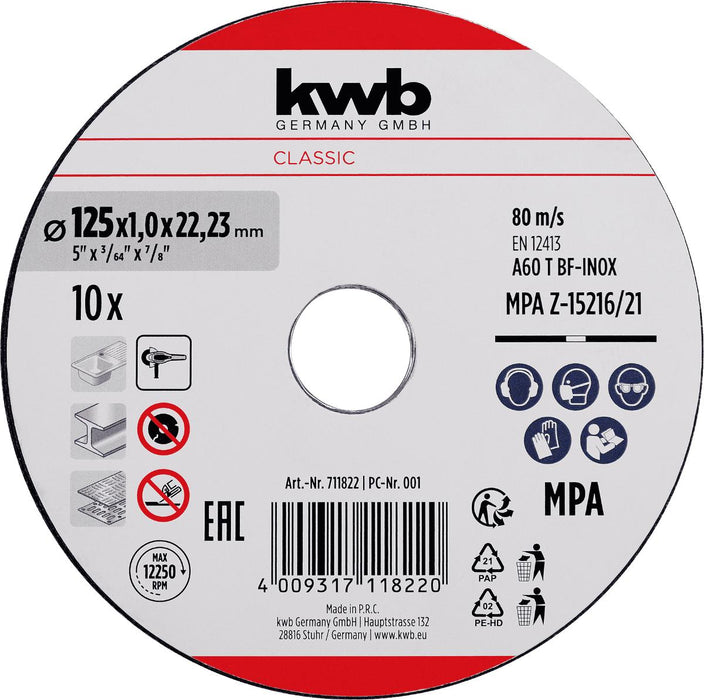 DISC FOR METAL 125X1.0MM 10PCS KWB