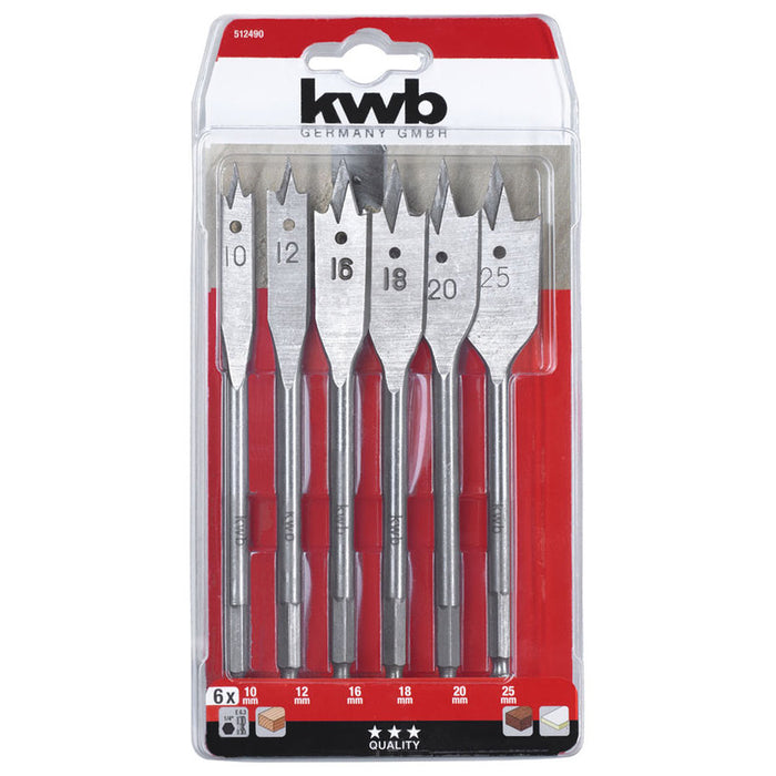 SET OF FLAT DRILL BITS FOR WOOD KWB 6 PIECES