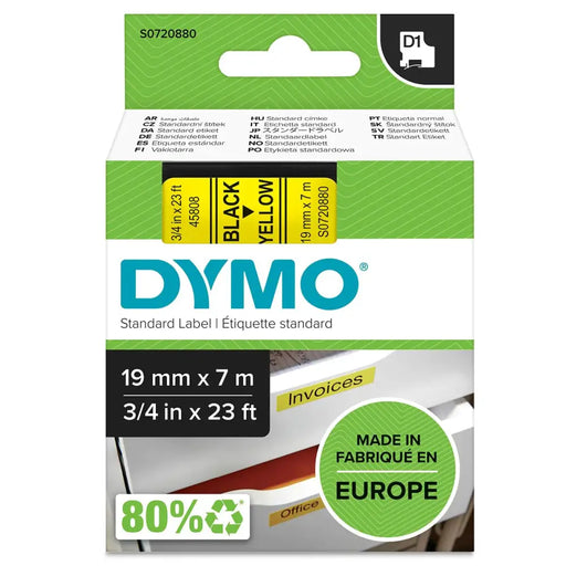 Laminated Tape for Labelling Machines Dymo D1-19 45808 LabelManager™ Black Yellow (5 Units) - Електроника Периферни и