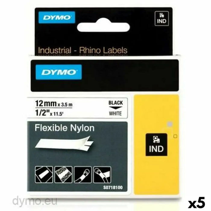 Laminated Tape for Labelling Machines Rhino Dymo ID1-12 12 x 3,5 mm Black White Self-adhesives (5 Units) - Електроника