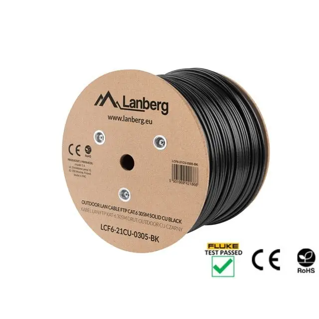 Lanberg LAN cable FTP Cat.6 305m Outdoor Solid CU Fluke Passed black - Мрежови кабели<<<LANBERG мрежово и