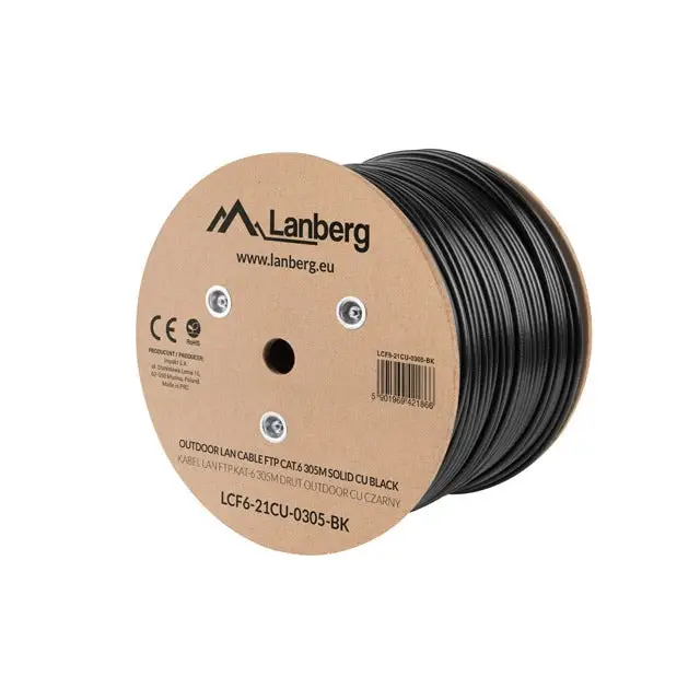 Lanberg LAN cable FTP Cat.6 305m Outdoor Solid CU Fluke Passed black - Мрежови кабели<<<LANBERG мрежово и