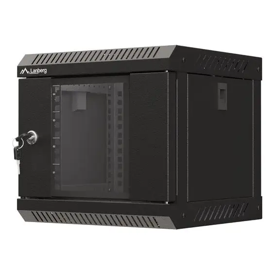 Lanberg rack cabinet 10’’ wall-mount 4U/300x300 (flat pack) with glass door black - Hanging cabinets 10’’/
