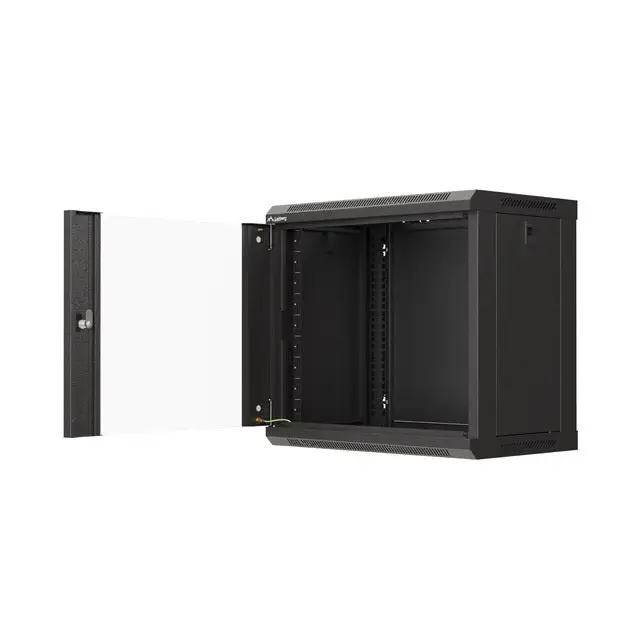 Lanberg rack cabinet 19’’ wall-mount 9U/540x350 (flat pack) with glass door black - Сървърни и комуникационни