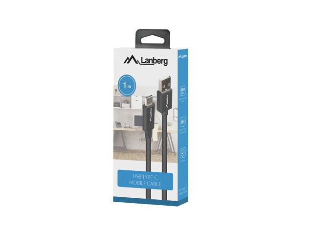 Lanberg USB-C(M) -> USB-A(M) 2.0 cable 1m QC, black BOX