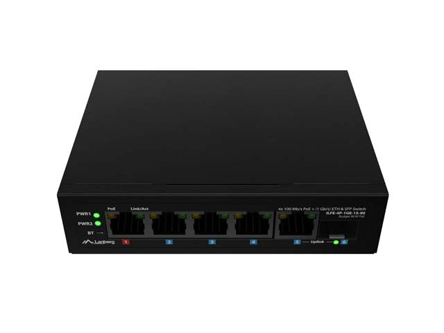 Lanberg Switch ILFE-4P-1Ge-1S-90 POE 1 x BT 3 x AT SFP/ETH DIN Unmanagment Fast Ethernet