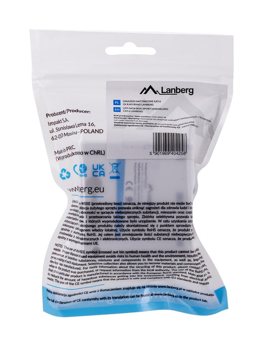 Lanberg surface-mount box CAT.6 UTP UNshielded 2X RJ45, white