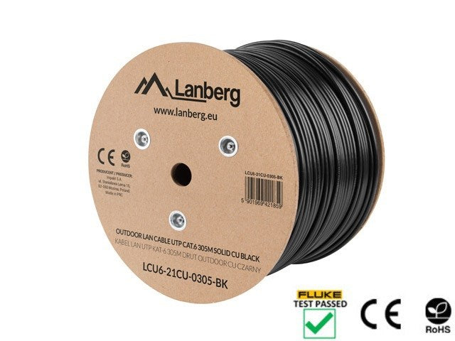 Lanberg LAN cable CAT.6 UTP 305m solid outdoor CU, Fluke passed, Black