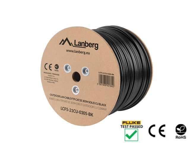 Lanberg LAN cable CAT.5e ftp 305m solid outdoor cu black fluke passed