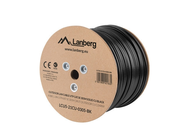 Lanberg LAN cable UTP Cat.5e 305m Outdoor Solid CU Fluke Passed, black