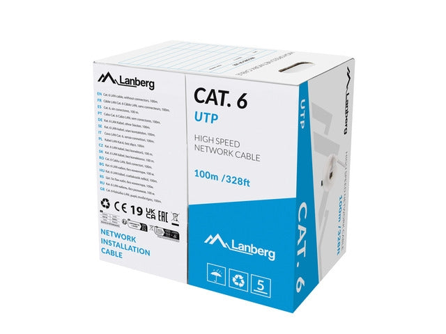 Lanberg LAN cable CAT.6 utp 100m solid cu grey cpr + fluke passed