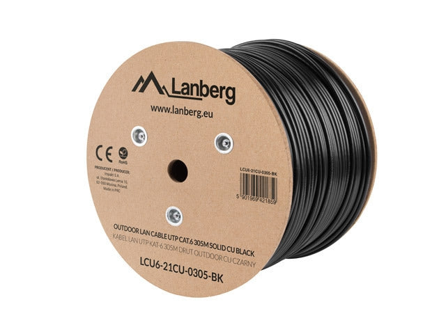 Lanberg LAN cable CAT.6 UTP 305m solid outdoor CU, Fluke passed, Black
