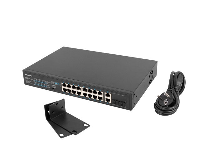 Lanberg switch 16x 100mb poe+/2x 1GB/1x sfp unmanaged rack 10" & 19" gigabit ethernet 150w