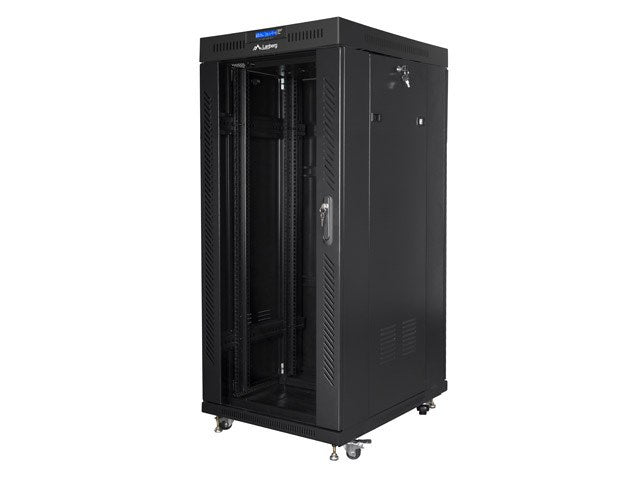Lanberg rack cabinet 19" free-standing 27U/800x1000 (flat pack) with glass door lcd black v2