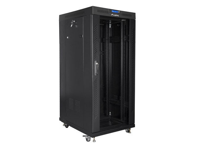 Lanberg rack cabinet 19" free-standing 27U/800x1000 (flat pack) with glass door lcd black v2