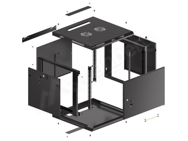 Lanberg rack cabinet 19" wall-mount 9U/600x600 for self-assembly with metal door black (flat pack)