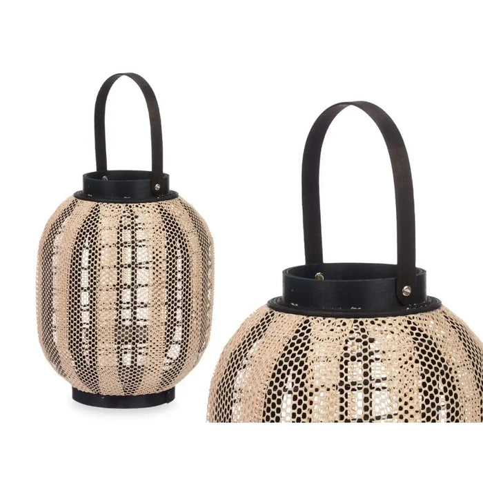 Lantern Gift Decor Black Beige Wood Cloth Glass Lantern 27 x 32 x 27 cm With handle (2 Units) - Декорация и