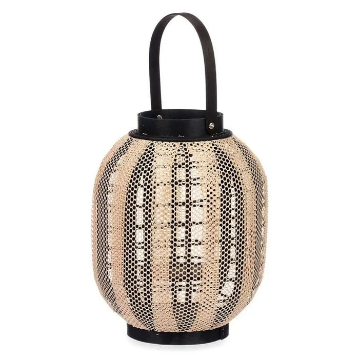 Lantern Gift Decor Black Beige Wood Cloth Glass Lantern 27 x 32 x 27 cm With handle (2 Units) - Декорация и