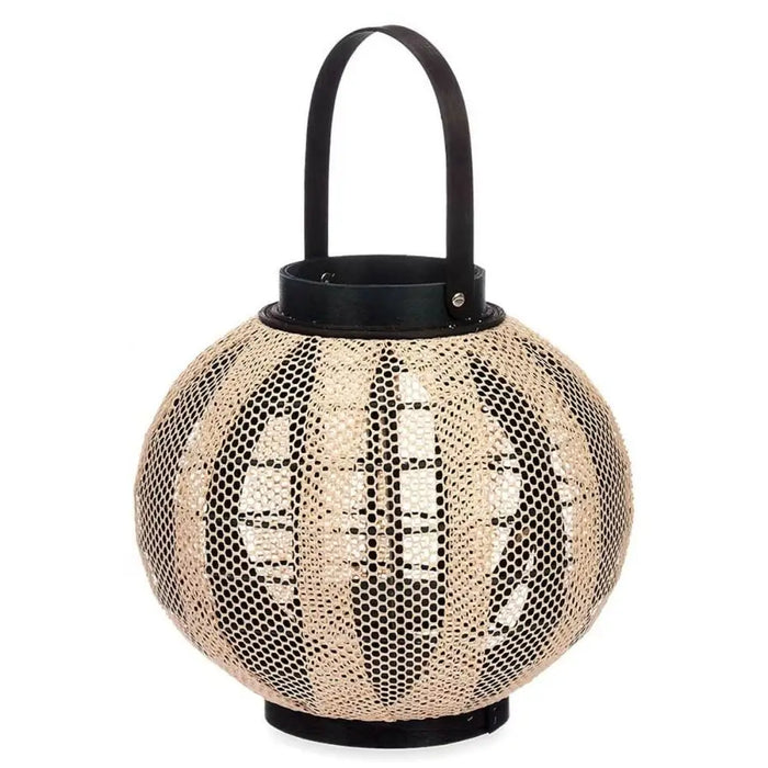 Lantern Gift Decor Black Beige Wood Cloth Glass Lantern 30 x 30 x 30 cm With handle (2 Units) - Декорация и