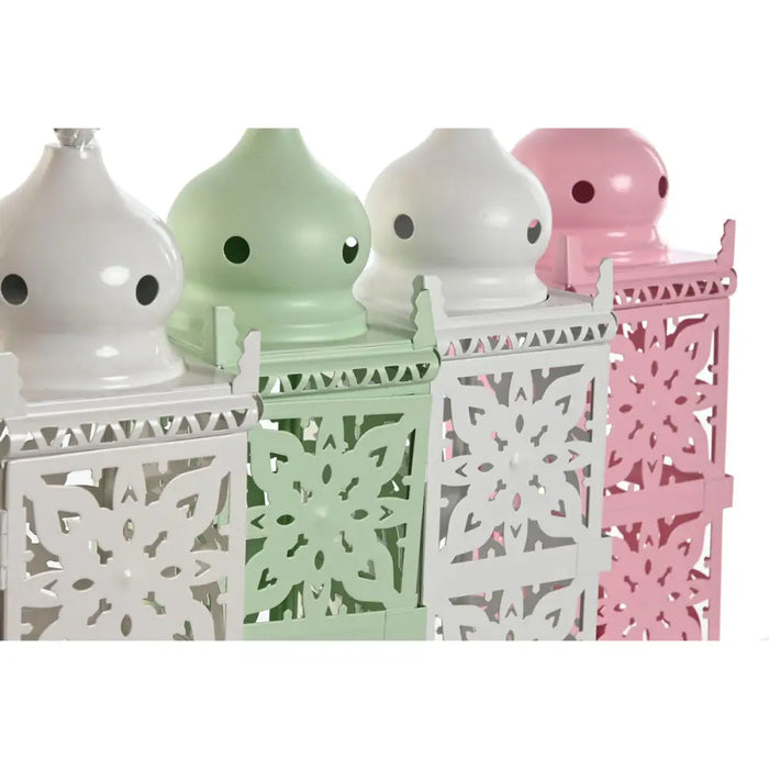 Lantern Home ESPRIT White Green Pink Iron Oriental 10 x 10 x 30 cm (4 Units) - Декорация и Осветление<<<Дом