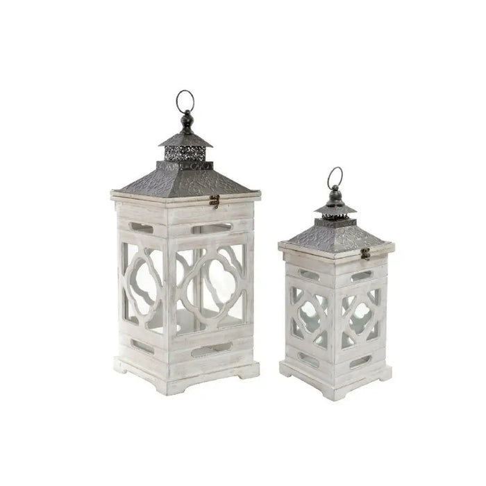 Lantern set Home ESPRIT White Crystal Fir Ethnic Arab 26 x 26 x 66 cm (2 Pieces) - Декорация и Осветление<<<Дом