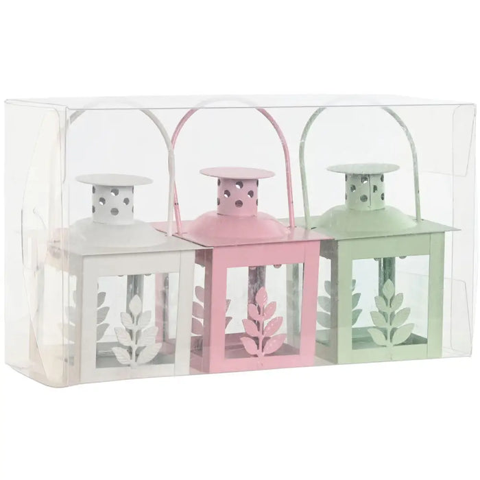 Lantern set Home ESPRIT White Green Pink Crystal Iron Shabby Chic 7 x 7 x 10 cm (3 Pieces) (4 Units) - Декорация и
