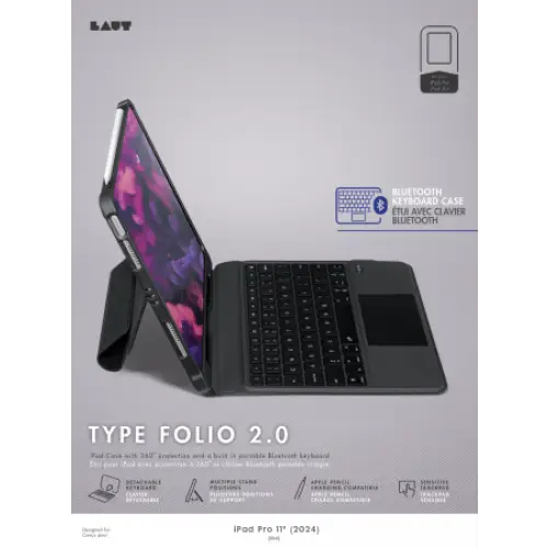 Laut Type Folio 2 Case with Bluetooth Keyboard for iPad Pro 11’’ M4 (2024) - Black - Cell phone cases
