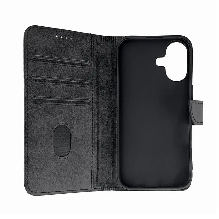 Leather Book Case for iPhone 16 - black - Cell phone cases and covers<<<HurtelXML