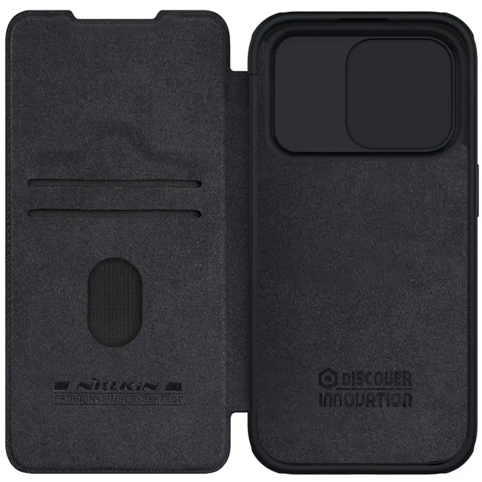 Leather Case with Camera Cover for iPhone 15 Pro Max Nillkin Qin Pro Leather - Black - Cell phone cases