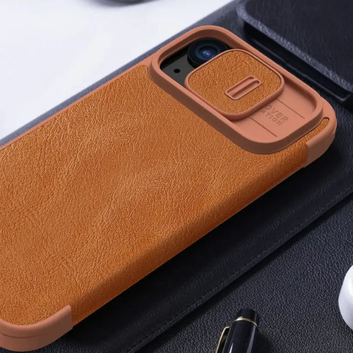 Leather Case with Camera Cover for iPhone 15 Pro Max Nillkin Qin Pro Leather - Black - Cell phone cases