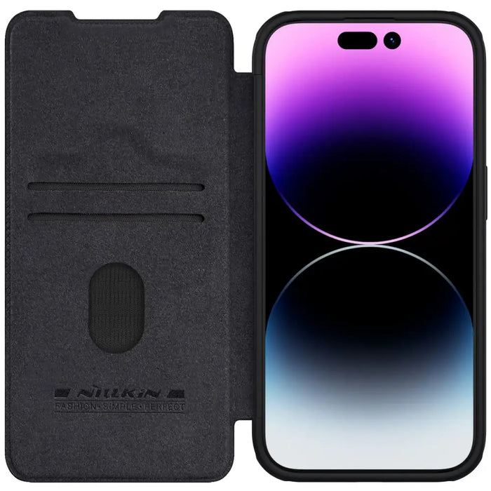 Leather Case with Camera Cover for iPhone 15 Pro Max Nillkin Qin Pro Leather - Black - Cell phone cases