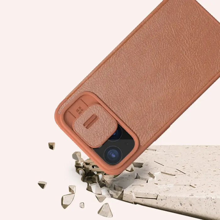 Leather Case with Camera Cover for iPhone 15 Pro Max Nillkin Qin Pro Leather - Black - Cell phone cases