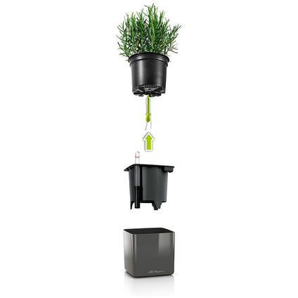 POT 14X14CM WITH IRRIGATION SYSTEM LECHUZA CUBE GLOSSY