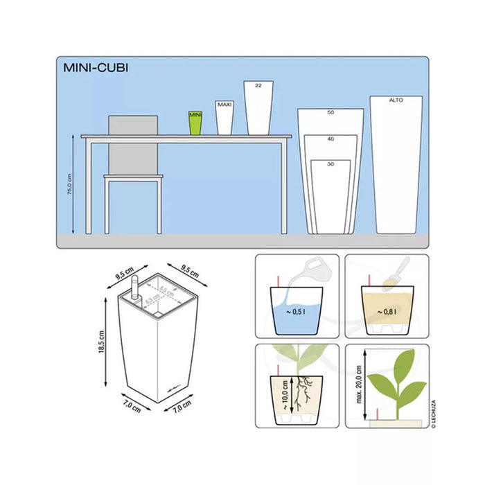 POT 9.5X9.5CM WITH IRRIGATION SYSTEM LECHUZA MINI CUBI