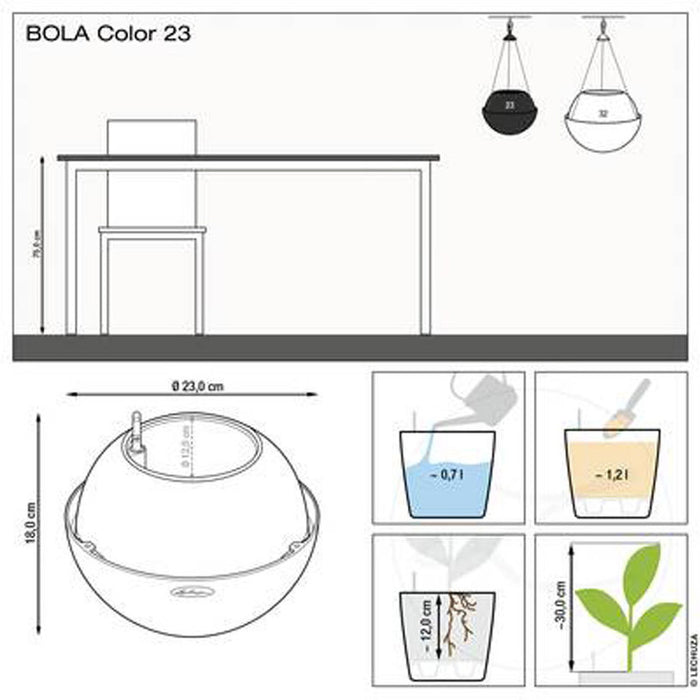 POT Φ23CM WITH IRRIGATION SYSTEM LECHUZA BOLA COLOR23