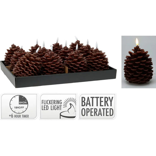 LED Candle Lifetime Brown Pine cone 13 cm Flame effect - Декорация и Осветление<<<Дом Градина<<<BigBuy&&&Коледни