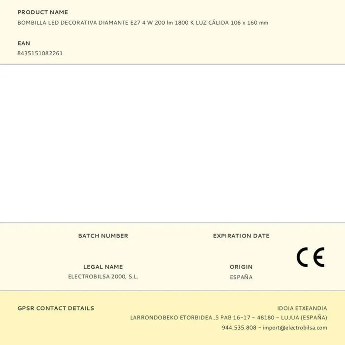 LED lamp Fbright Amber 4 W E27 200 Lm Decorative (1800 K) - Декорация и Осветление<<<Дом Градина<<<BigBuy&&&LED