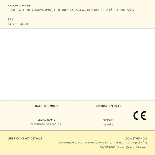 LED lamp Fbright linestra Amber 4 W E27 265 Lm 30 x 7,2 cm Decorative (1800 K) - Декорация и Осветление<<<Дом