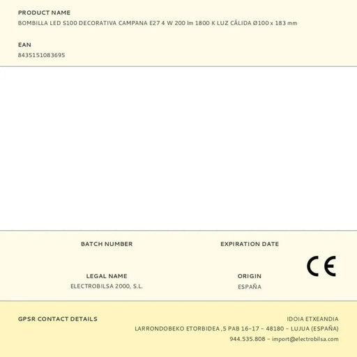 LED lamp Fbright s100 Amber 4 W E27 200 Lm Decorative (1800 K) - Декорация и Осветление<<<Дом Градина<<<BigBuy&&&LED